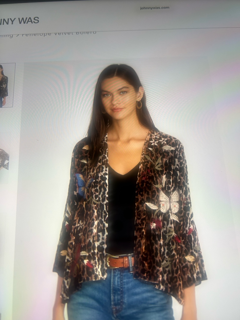 Johnny Was Leopard Velvet Embroidered Open Jacket - Brown